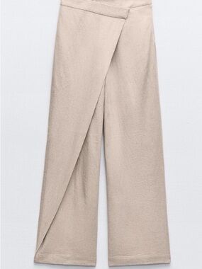 Zara Cream Asymmetrical Wrap Wide-Leg Skirt-Pants